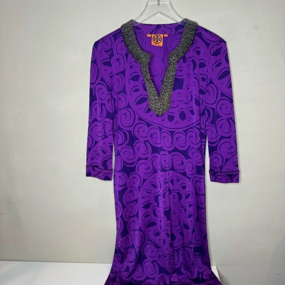 Vintage Tori Burch purple beaded dress size small